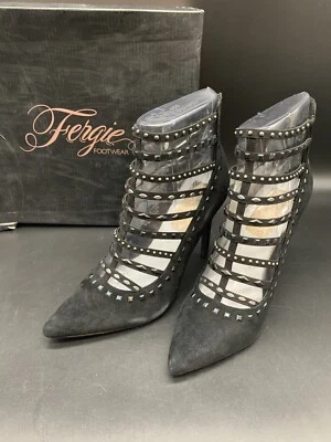Tacones Fergie para mujer 8,5 M Aubree negro gamuza cuero aguja enjaulada Foto 1 de 4