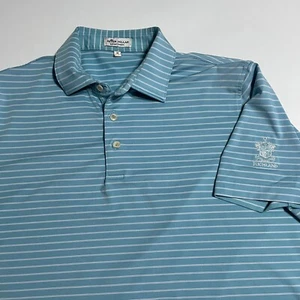 Camisa polo azul a rayas para hombre talla M Peter Millar verano confort Richland golf CC - Imagen 1 de 6