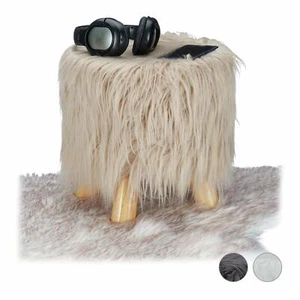 Relaxdays Sgabello con Pelliccia, Morbido, 4 Gambe in Legno, Poggiapiedi Imbotti - Foto 1 di 1