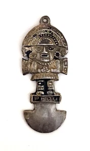 Peruanischer Silberanhänger in Form eines aztekischen Gottes - Bild 1 von 2