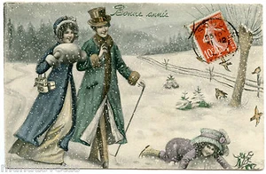 JOLI COUPLE. PETITE FILLE.  PRETTY GIRL. MANCHON. HIVER. NEIGE. WINTER. SNOW. - Bild 1 von 1