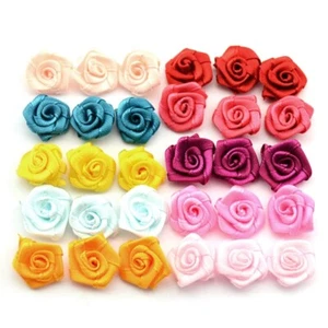 100 pcs Mini Fabric Flowers for Multicolor Ribbon Bows Small Rosettes DIY - Picture 1 of 8