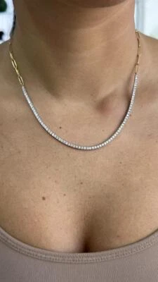 Collar Gargantilla Combo Tenis Eslabones Papel Diamante Natural Oro Blanco y Amarillo 14k Foto 1 de 4