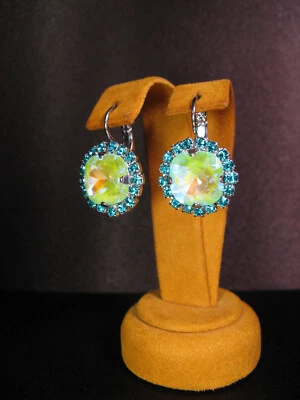 PENDIENTES JOYERÍA MARIANA FLOR CRISTALES DE SWAROVSKI Verde Aqua RP Regalo Navidad Foto 1 de 3