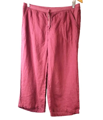 XCVI Wearables Womens Large Pants 100% Linen Wide Leg Crop Boho Pull-on - Image 1 of 4
