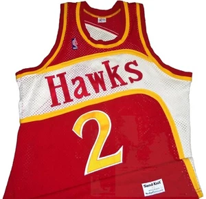 JERSEY TEJIDO ARENA VINTAGE AUTÉNTICO AÑOS 80 MOSES MALONE ATLANTA HALCONES 42 L COSIDO! (RARO) - Imagen 1 de 6