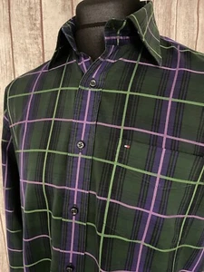 Tommy Hilfiger 80er Two Ply Shirt Tartan Check Medium Large Fit Blau Grün Schwarz - Bild 1 von 24