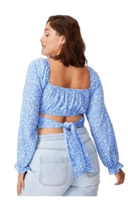 Supre 10 Back Sash Tie Floral Crop Top Ruched Bust Empire Waist Sweetheart Neck - Picture 1 of 20