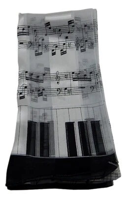 Lot of 12 - Women's scarves lightweight polyester Music Staff & keyboard White — 第 1/2 张图片