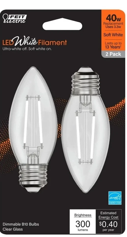 Feit LED Filament B10 E26 (Medium) Filament LED Bulb Soft White 40 Watt - Image 1 of 1