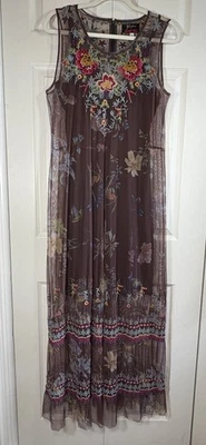 Johnny Was Beautiful Embroidered LIYLAY Printed Mesh Maxi Dress w/slip Multi Lg - Image 1 of 4