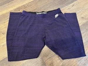 Kids Youth Nike Black And Purple Stripe Leggings Extra Large - Picture 1 of 6