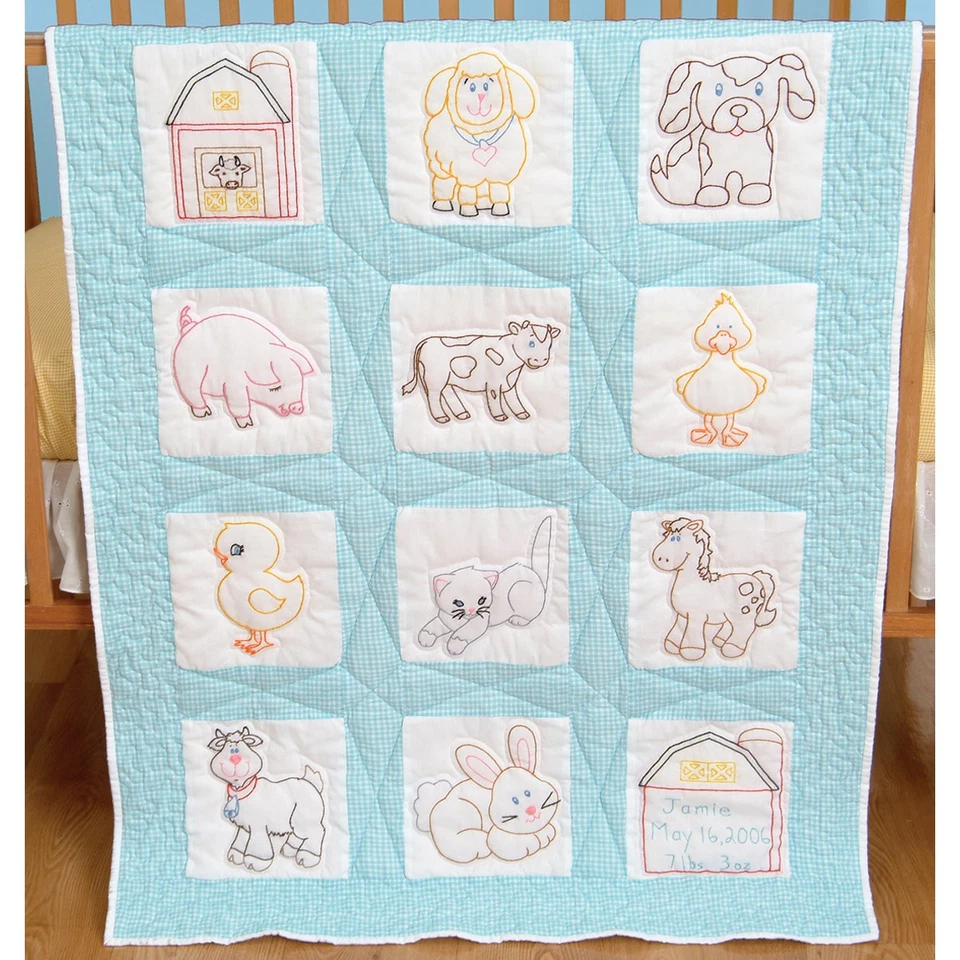 Jack Dempsey Stamped White Nursery Quilt Blocks 9"X9" 12/Pkg-Barnyard Friends - Image 1 of 1