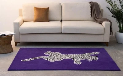 Tapete de área macio 100% lã com estampa de anima roxa para escalada leopardo - roxo tufado à mão - Imagem 1 de 4