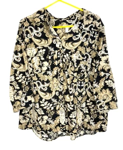 Croft & Barrow Damen Bluse mit Knopfleiste 2x braun/schwarz geblümt reif bescheiden - Bild 1 von 18