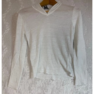 Suéter con Capucha Eileen Fisher Minimalista Blanco Transparente Premium 100% Lino XS Petite Foto 1 de 4