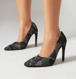 Sandalia de tacón alto de camuflaje con punta en punta para mujer Zapatos de oficina diarios Bomba - Imagen 1 de 11