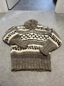 Maglione Cowichan vintage anni 60 collo sciallato grigio lana media - Foto 1 di 4