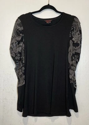 Y2K Simon Chang 黑色天鹅绒倦怠袖口上衣 M 码 Fairy Grunge Goth — 第 1/4 张图片