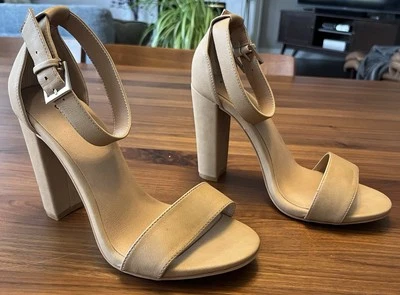 Torrid Beige Nude Two Strap Tapered 4" Heels Sandal Faux Leather Wide Width 8.5W - Image 1 of 4