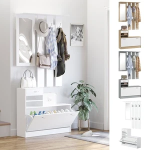 Hallway Furniture Set with Shoe Storage Cabinet, Coat Rack and Mirror - Picture 1 of 34