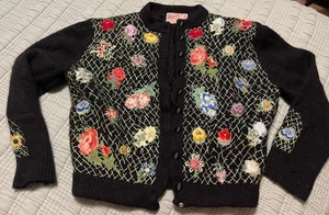 Vintage Bolero Blumenapplikation handgenäht 100 % Kaschmir Granny Core Strickjacke - Bild 1 von 17