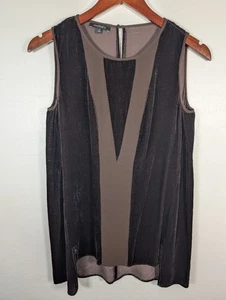 Lafayette 148 Sleeveless Top Womens 2 Brown Velvet Silk Sheer Panel Blouse Shirt - Picture 1 of 10