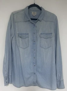 J Crew Western Blue Denim Snap Front Shirt Size 18 Tall - Picture 1 of 7