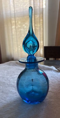 Vintage Rainbow Glass Cobalt Blue Decanter With Flame Teardrop Stopper - Image 1 of 4