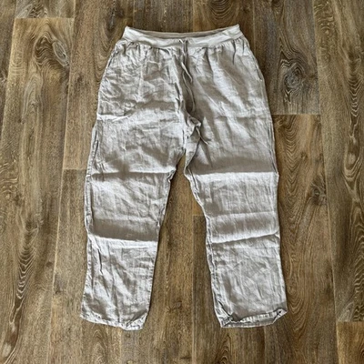 Flax Pants Womens Medium Beige Linen Pull On Elastic Waist Relaxed Loose Fit - Image 1 of 4