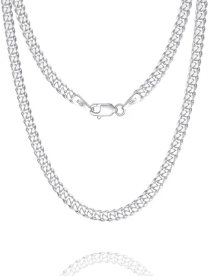 Collar de cadena Figaro/cubana de plata de ley 925 para hombre con eslabones de plata talla diamante  Foto 1 de 4