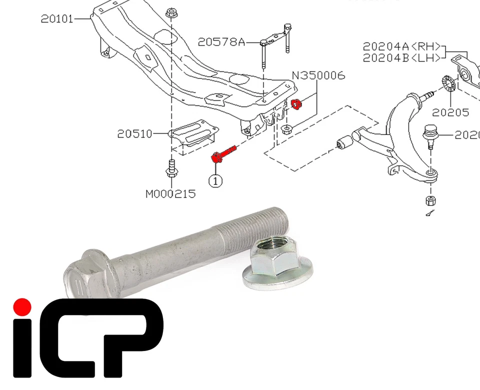 Lower Suspension Arm Front Bolt Kit Fits: Subaru Impreza 92-14 WRX STi RA  - Image 1 of 1