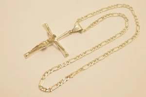 Taxco, Mexican 925 Sterling Silver Crucifix Cross Pendant Top with Silver Chain - Picture 1 of 12