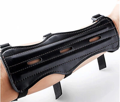 Archery Hunting Arrow Bow Leather Arm Guard Long 3 Straps Forearm Protect Gear - Image 1 of 4