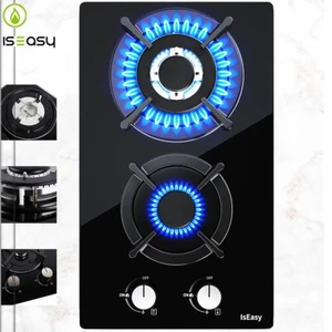 Estufa IsEasy Gas Cocina 2 Quemadores Incorporado Panel de Vidrio Templado Negro GLP/NG EE. UU. - Imagen 1 de 7