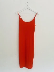 H&M Womens Red Ribbed Strappy Bodycon Knee Length Jersey Dress, Size S, BNWT - Picture 1 of 7