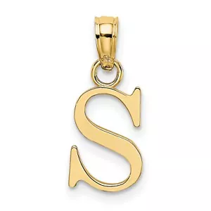 10k Yellow Gold Polished S Block Initial Charm Pendant - Picture 1 of 7