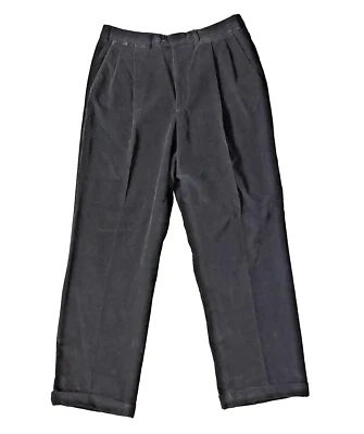 Ermenegildo Zegna Pants Men's 34 X 30" Black Corduroy Cotton Pleated Portugal - Image 1 of 4
