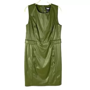 NWT DKNY Faux Leather Sheath Dress Size 4 Olive Green Sleeveless - Picture 1 of 6