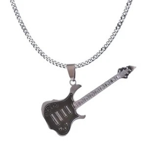Stainless Steel Womens Mens Guitar Pendant And 24" Curb Link Chain Necklace D624 - Picture 1 of 7