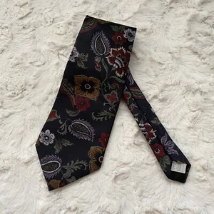 Rare Vintage VTG Etienne Aigner Hawaiian Necktie Flowers Gray Red Gold - Picture 1 of 9