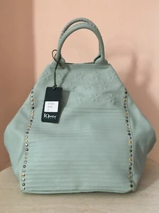 IO PELLE ITALIA large sky blue leather star mixed metal studded handbag ITALY - Picture 1 of 4