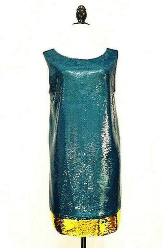 PRADA Abito a tunica senza maniche in maglia oro blu oro bianco IT 46 US M L NUOVO CON ETICHETTE