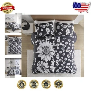Luxurious Black and White Floral Full/Queen Comforter Set - Machine Washable - Picture 1 of 11