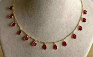 4CT Pear Cut Lab Created Pink Tourmaline Chain Necklace 14k Yellow Gold Finish - Picture 1 of 3
