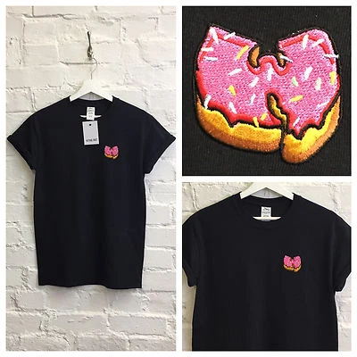 Actual Fact Wu x Pink Donut Black Embroidered Hip Hop Tee T-shirt