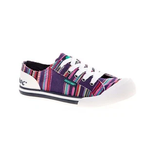 Rocket Dog Jazzin Trainers Womens Stripe Canvas Plimsoll Casual Pump Ladies Shoe - Picture 1 of 11