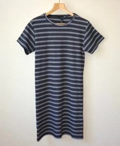 Ex New Look Black+White Stripe Ribbed Stretch Bodycon Mini Dress SIZE 8 LEFT - Picture 1 of 10