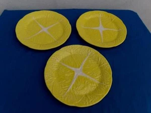 SECLA POTTERY PORTUGAL ( LOT OF 3 ) YELLOW CABBAGE LEAF 11 1/4" PLATES UNUSED - Picture 1 of 5