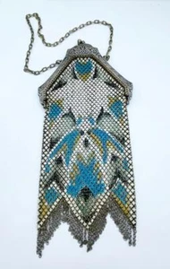 Antique Art Deco Mandalian Enamel Mesh Flapper Purse w/ Ornate Floral Frame - Picture 1 of 6